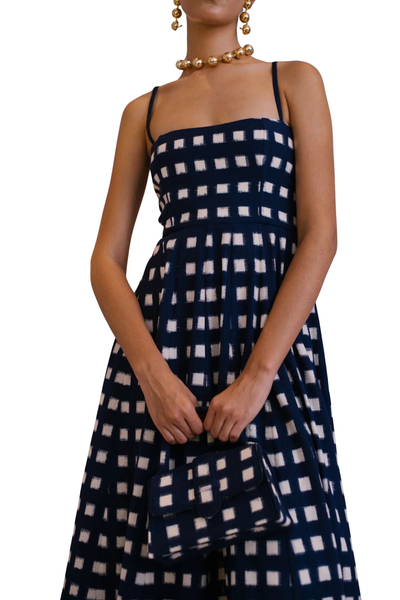 de castro navy blue checkmate dress Navy Blue Checkmate Dress M