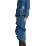 Lela Rose Denim Floral Applique Jacket