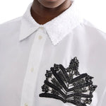 Erdem Embellished Cotton Poplin Long Sleeve Shirt - Vermillion