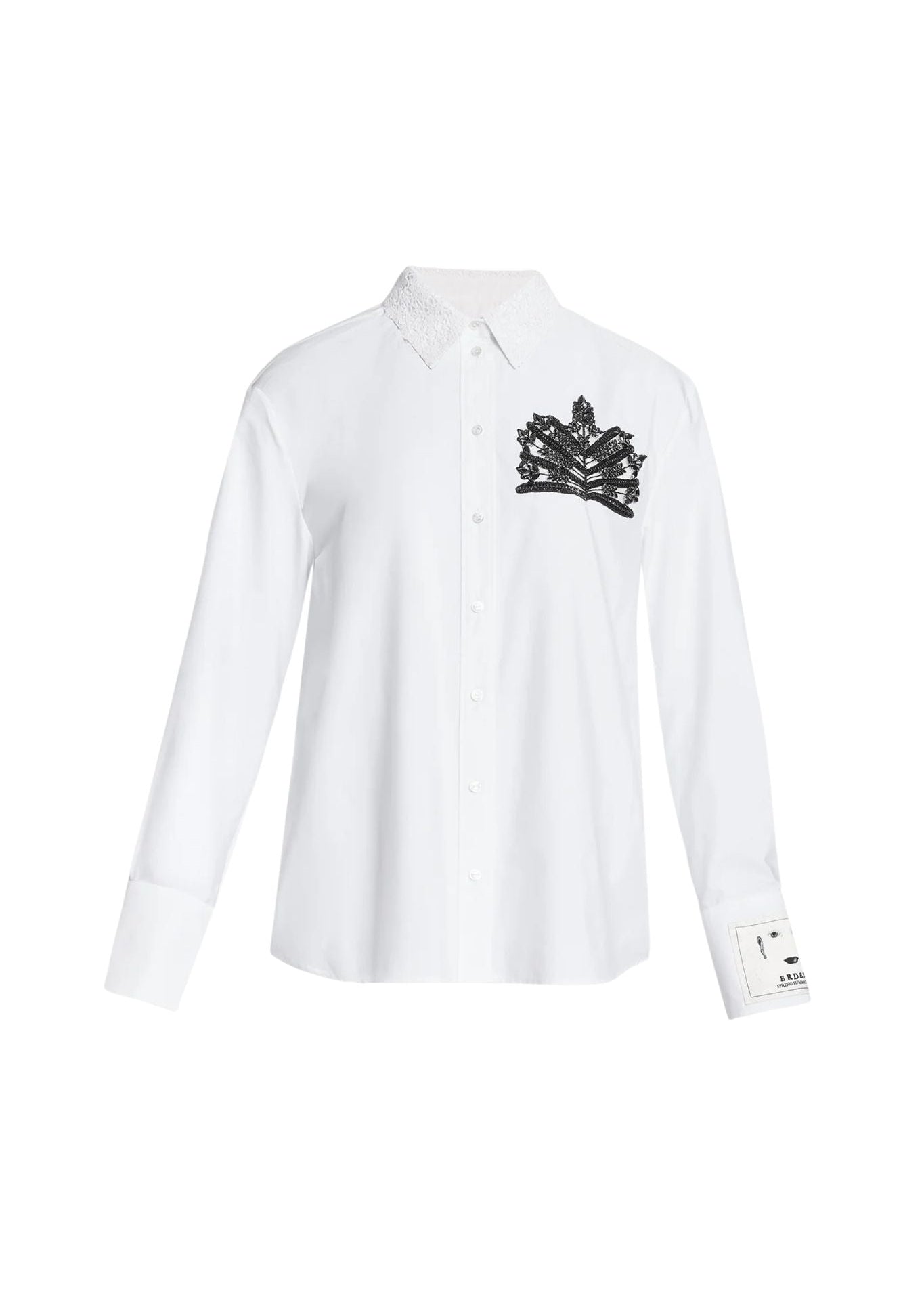 Erdem Embellished Cotton Poplin Long Sleeve Shirt - Vermillion