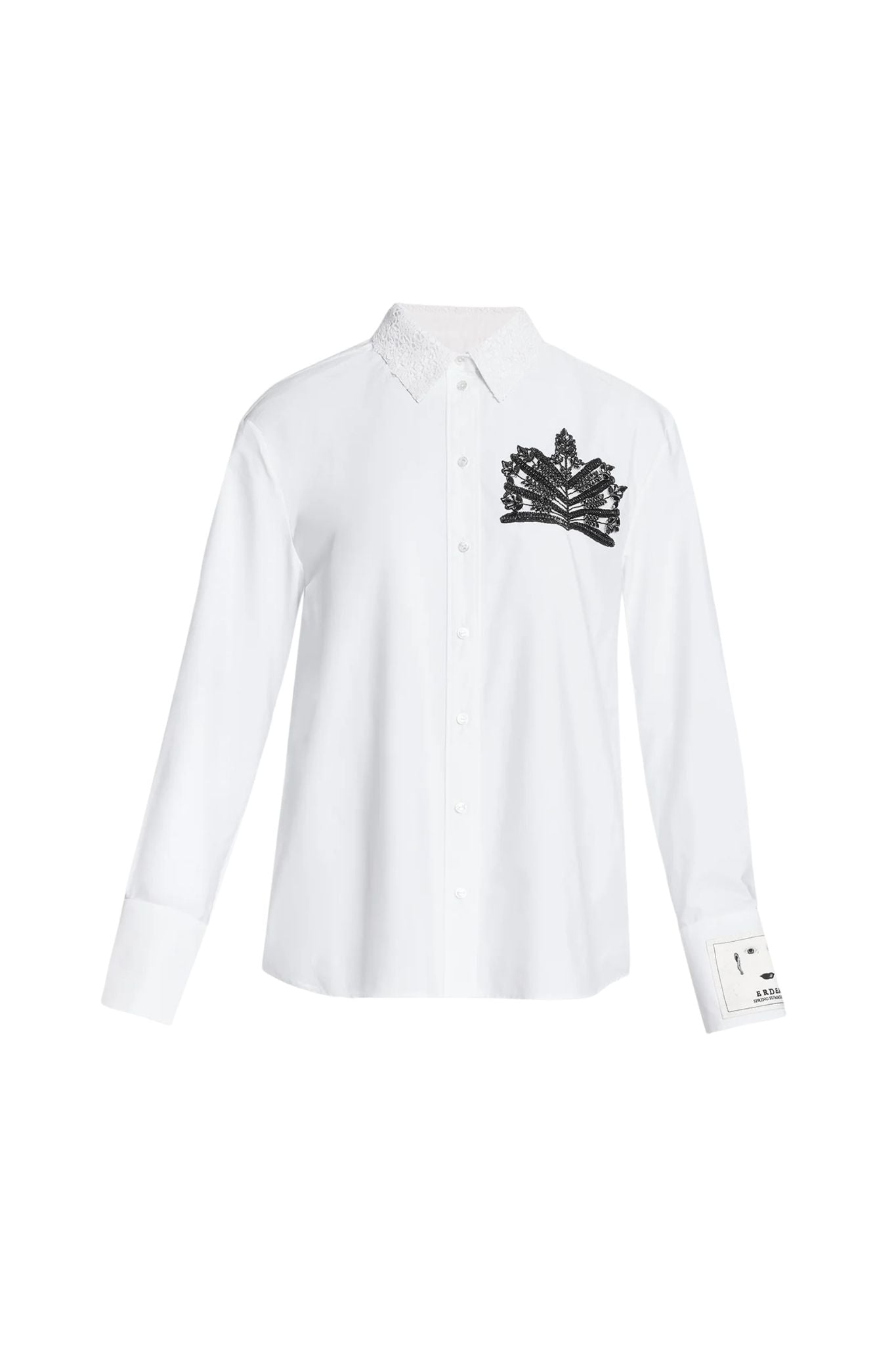 Erdem Embellished Cotton Poplin Long Sleeve Shirt - Vermillion