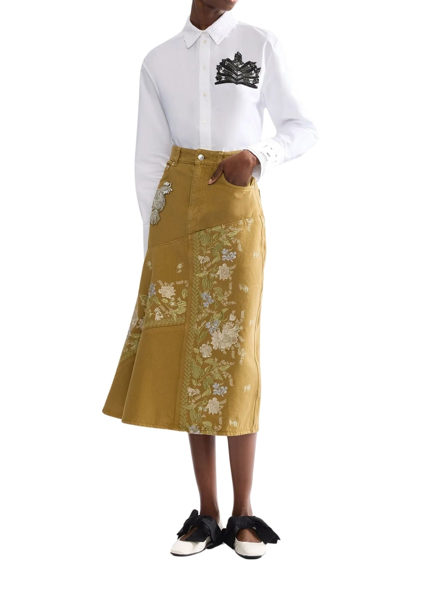 Erdem Embellished Cotton Poplin Long Sleeve Shirt - Vermillion