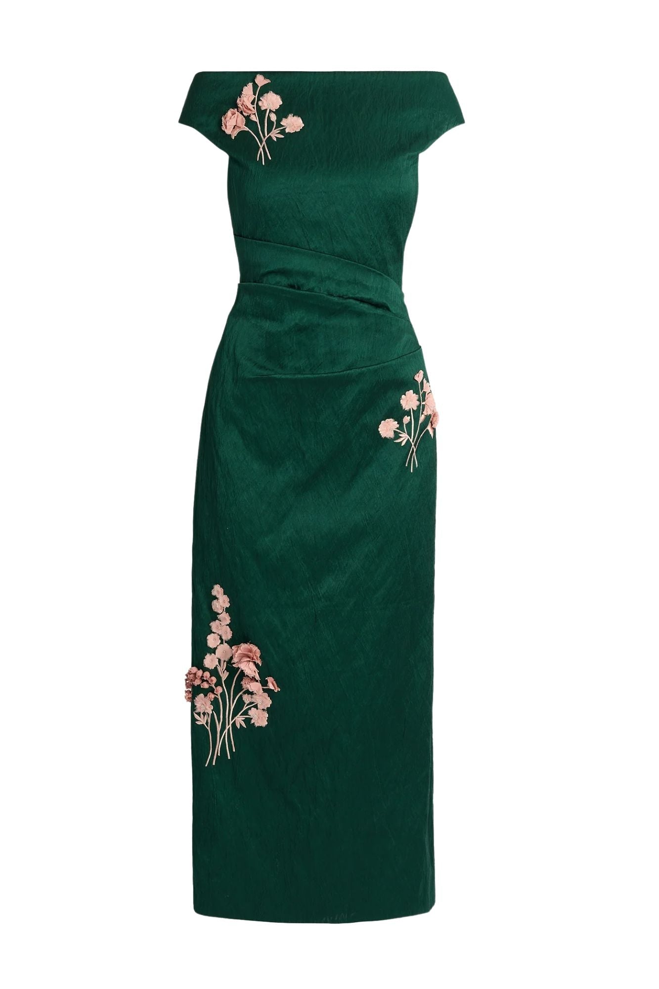 Erdem Embroidered Textured Satin Midi Pencil Dress - Vermillion