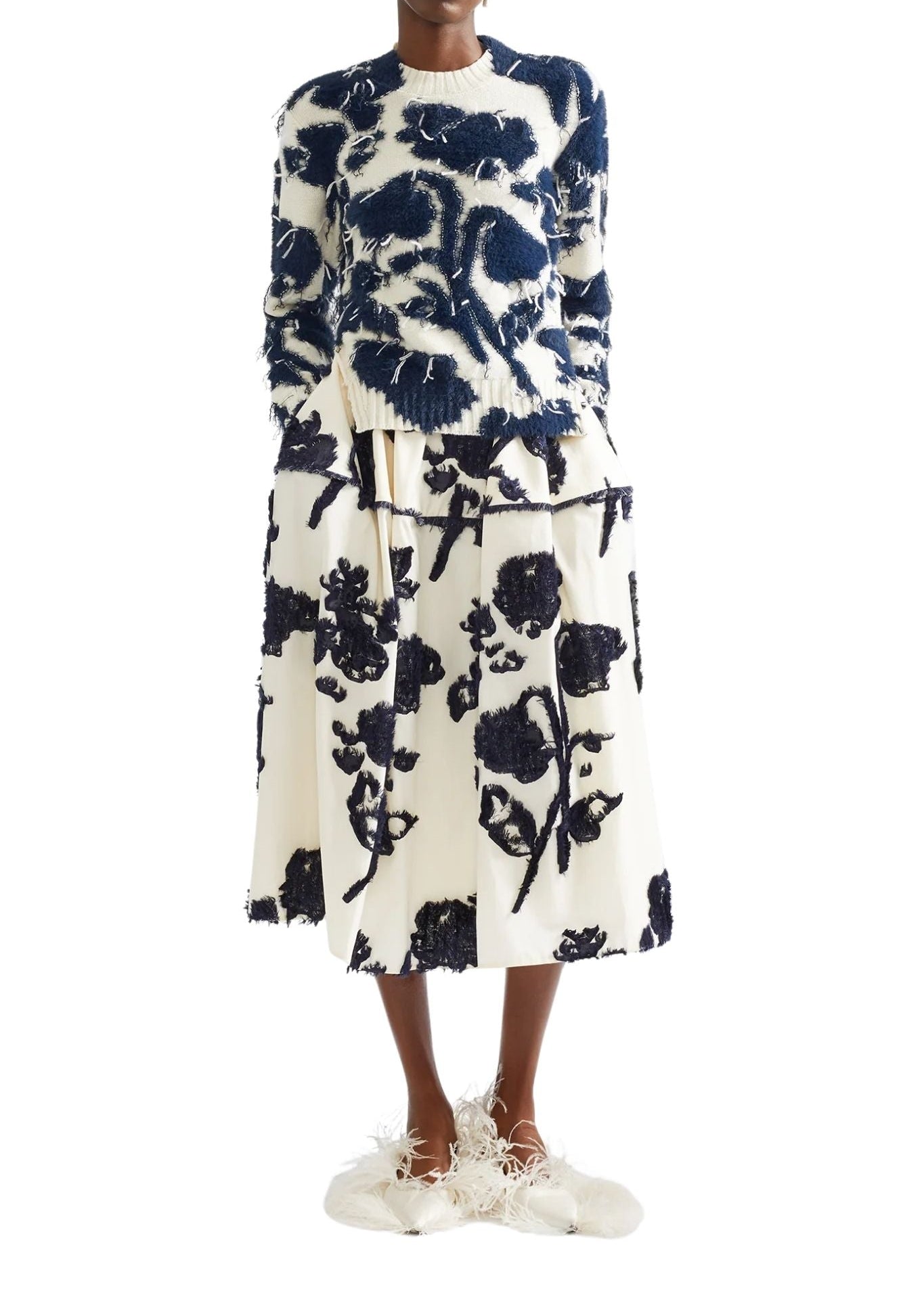 Erdem Fil Coupe Polin Midi Full Skirt - Vermillion