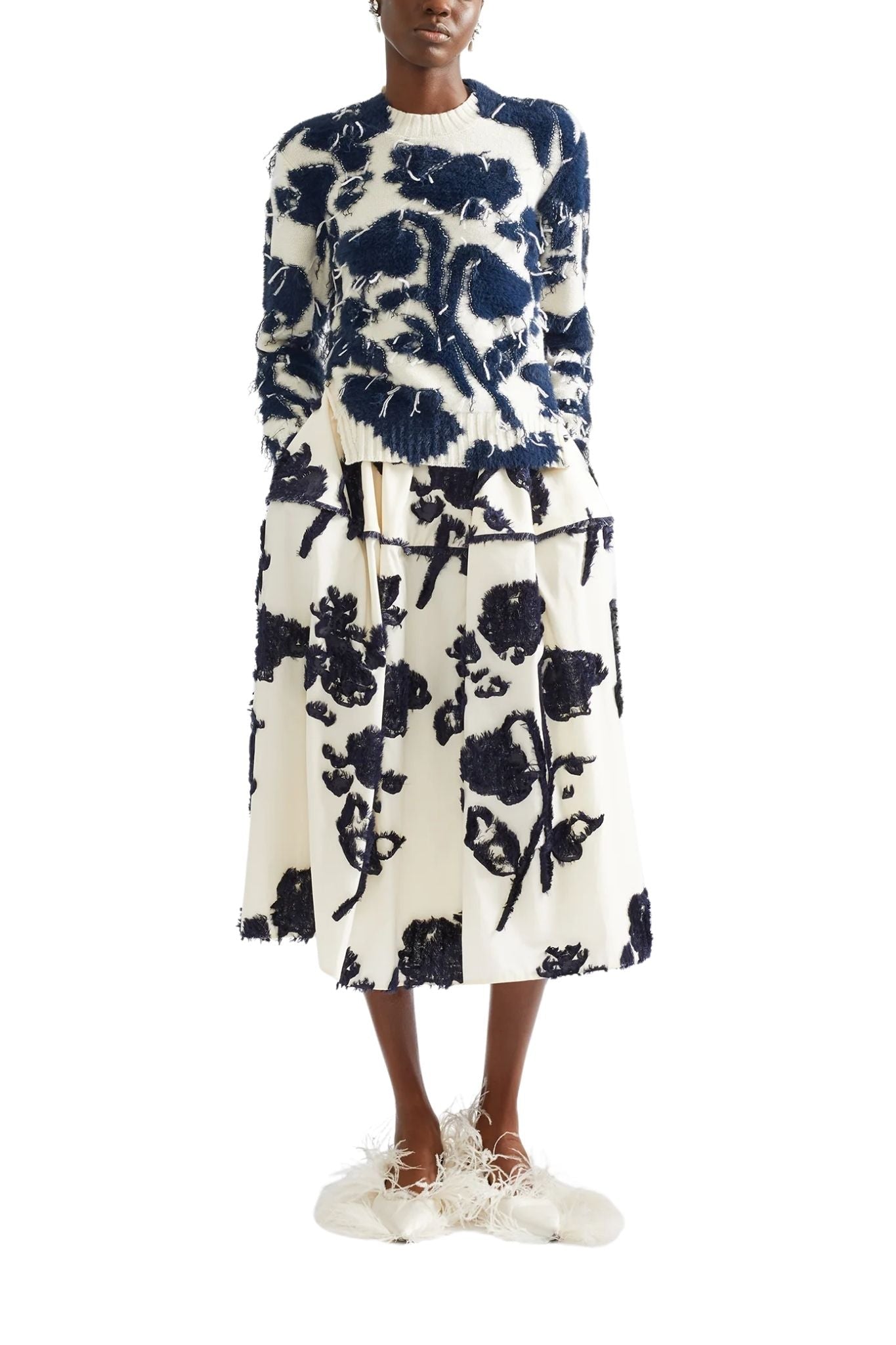 Erdem Fil Coupe Polin Midi Full Skirt - Vermillion