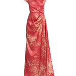 Erdem Floral Print Duchess Draped Gown - Vermillion