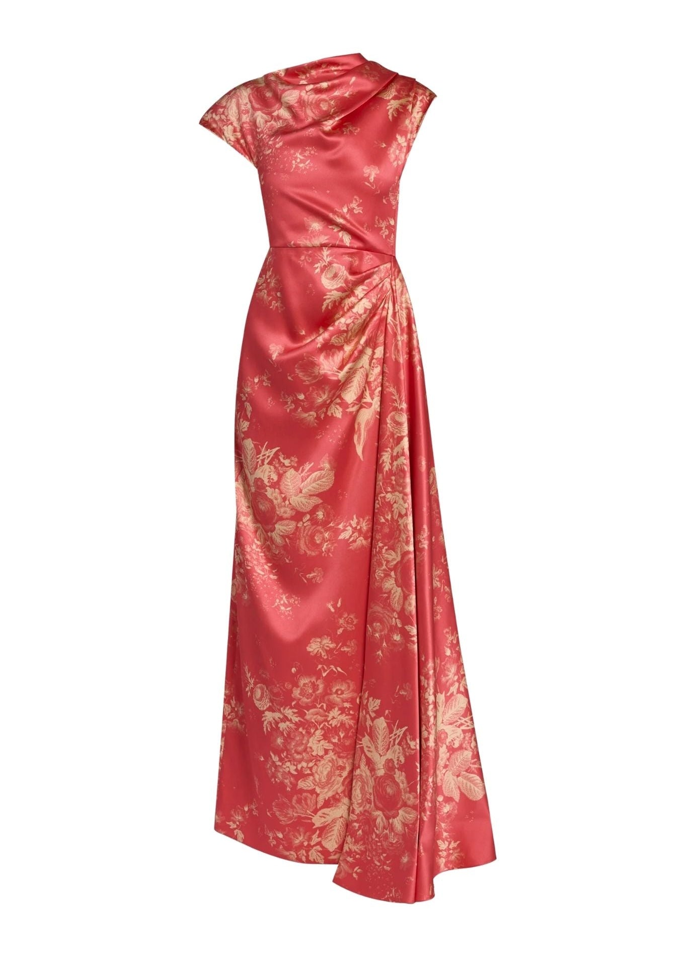 Erdem Floral Print Duchess Draped Gown - Vermillion