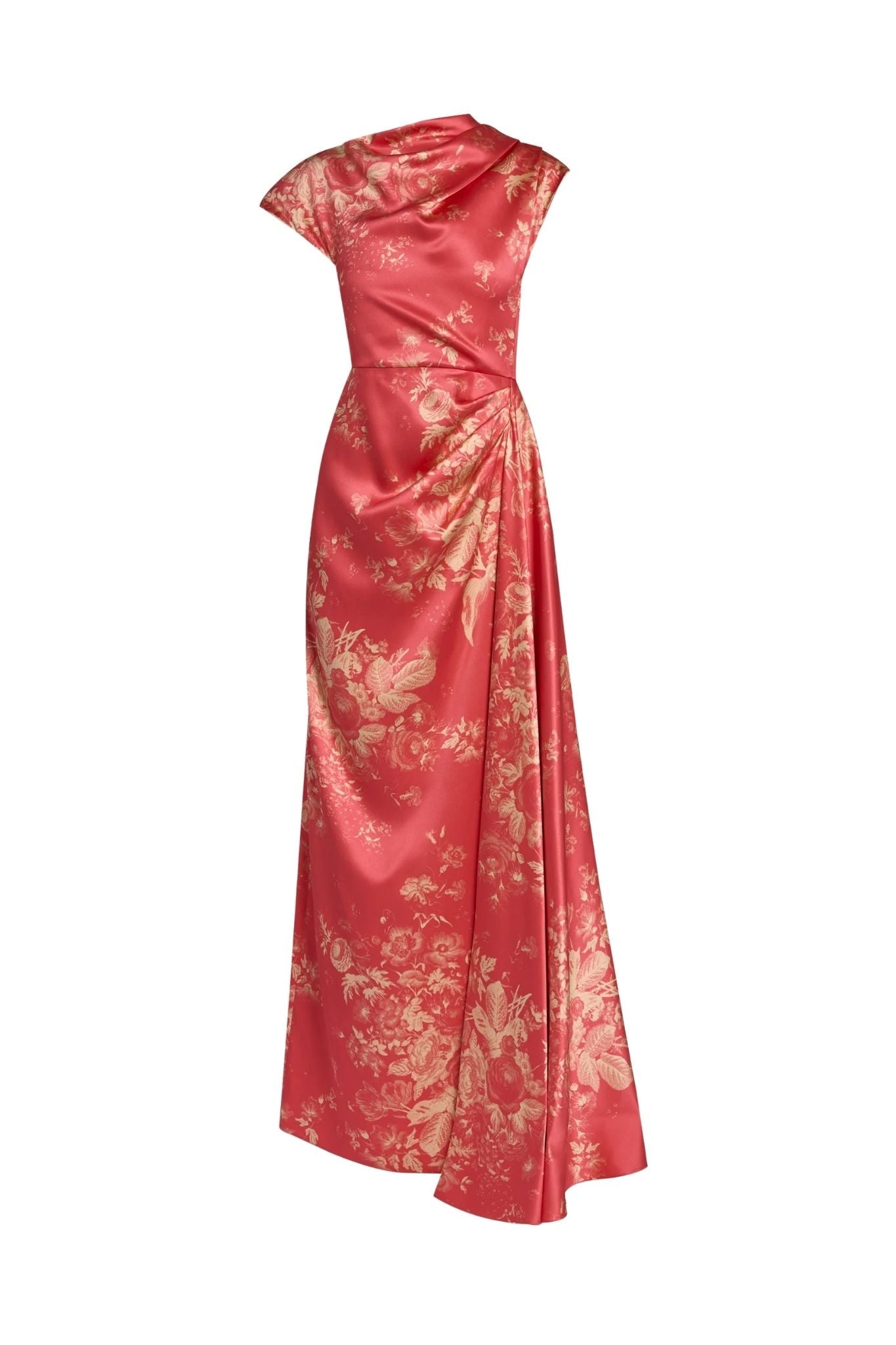 Erdem Floral Print Duchess Draped Gown - Vermillion