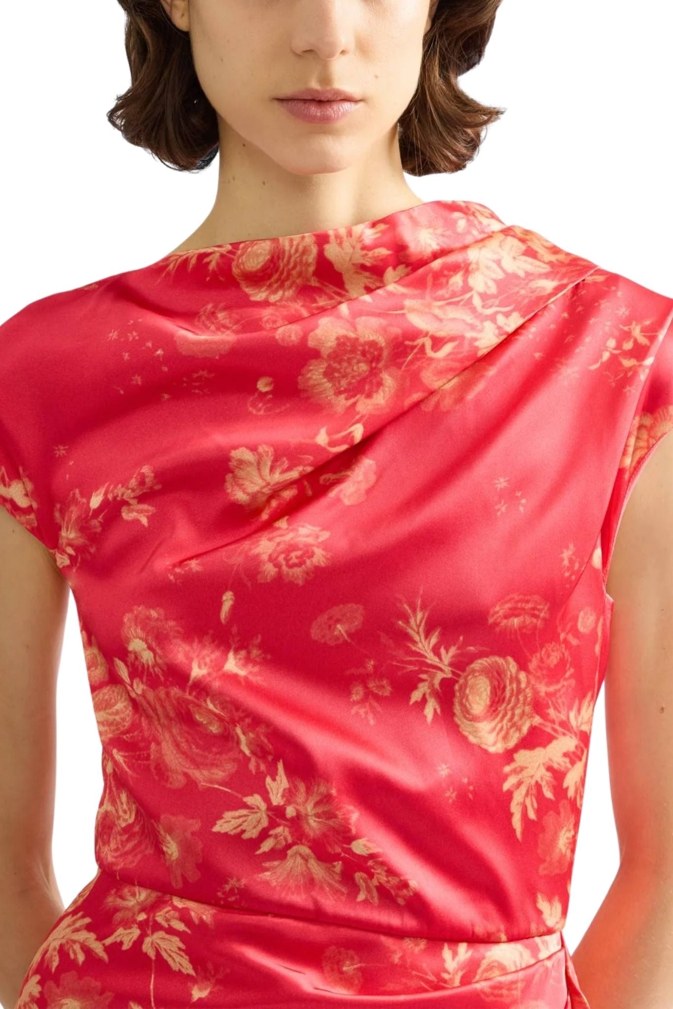 Erdem Floral Print Duchess Draped Gown - Vermillion