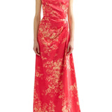 Erdem Floral Print Duchess Draped Gown - Vermillion