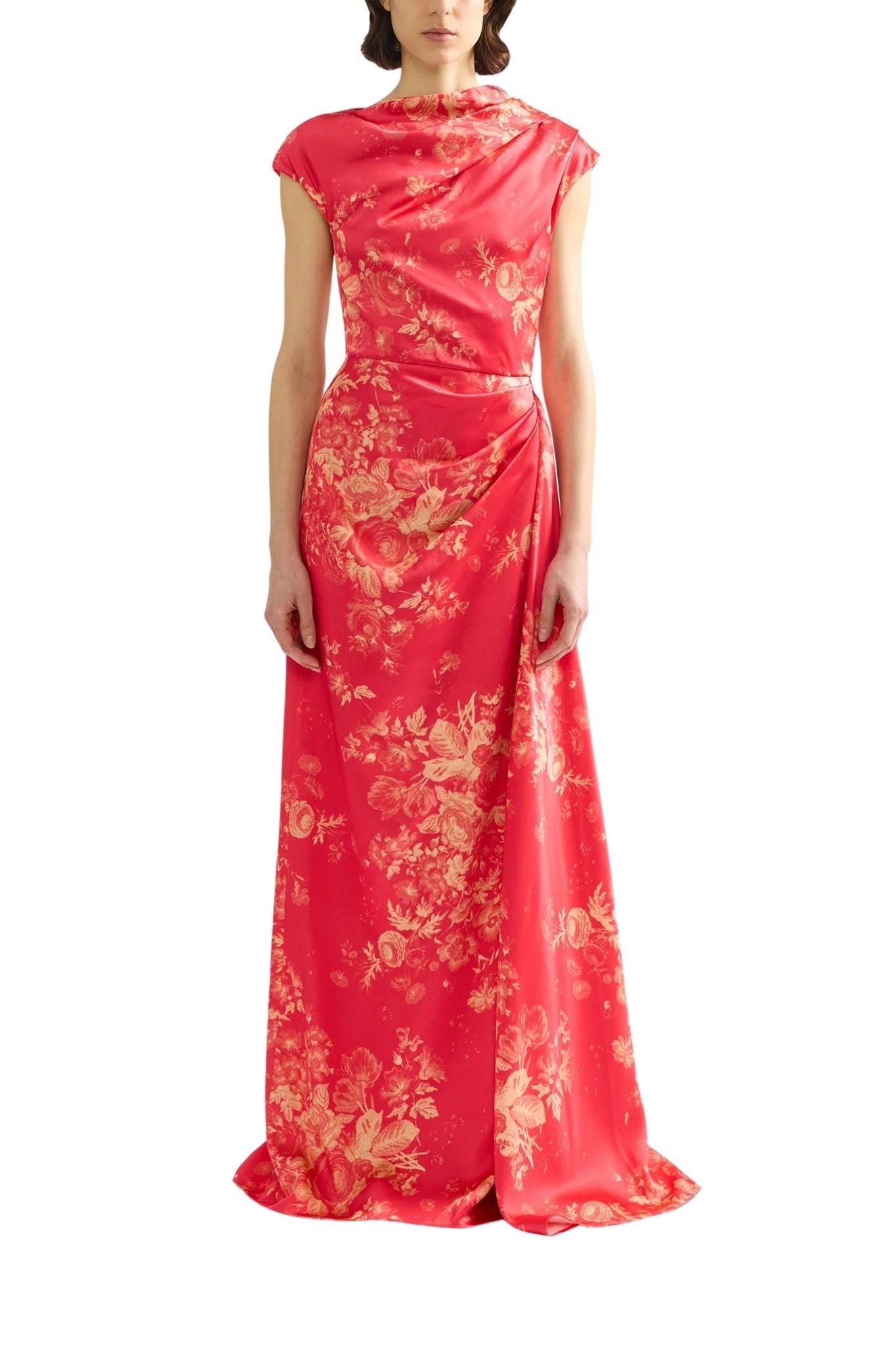 Erdem Floral Print Duchess Draped Gown - Vermillion