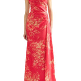 Erdem Floral Print Duchess Draped Gown - Vermillion