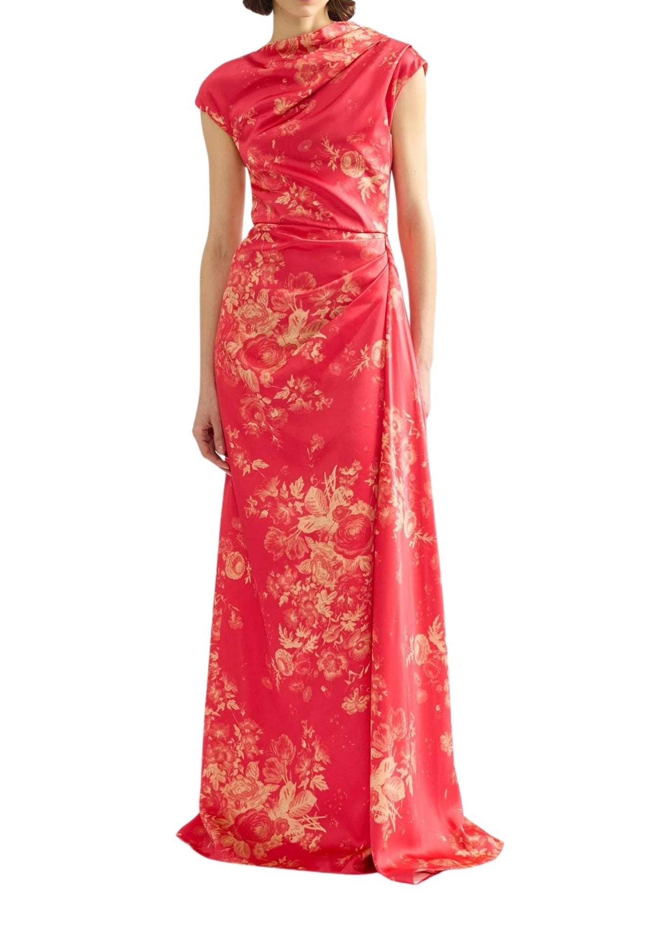 Erdem Floral Print Duchess Draped Gown - Vermillion