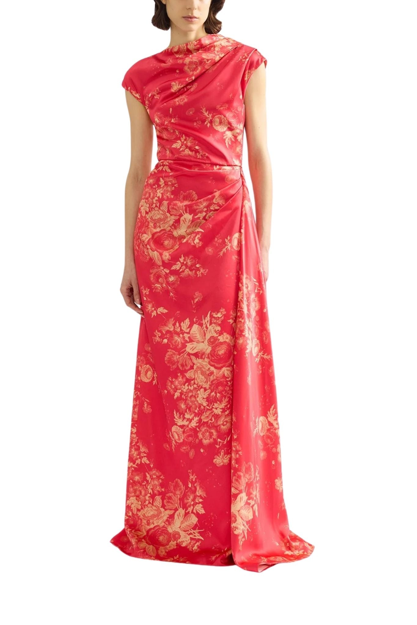 Erdem Floral Print Duchess Draped Gown - Vermillion