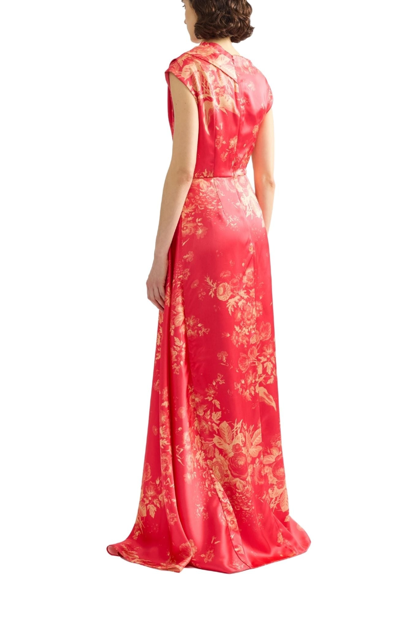 Erdem Floral Print Duchess Draped Gown - Vermillion