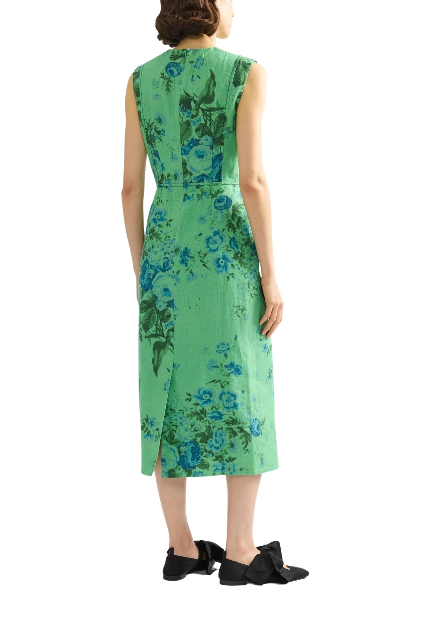 Erdem Floral Print Linen Pencil Midi Dress - Vermillion