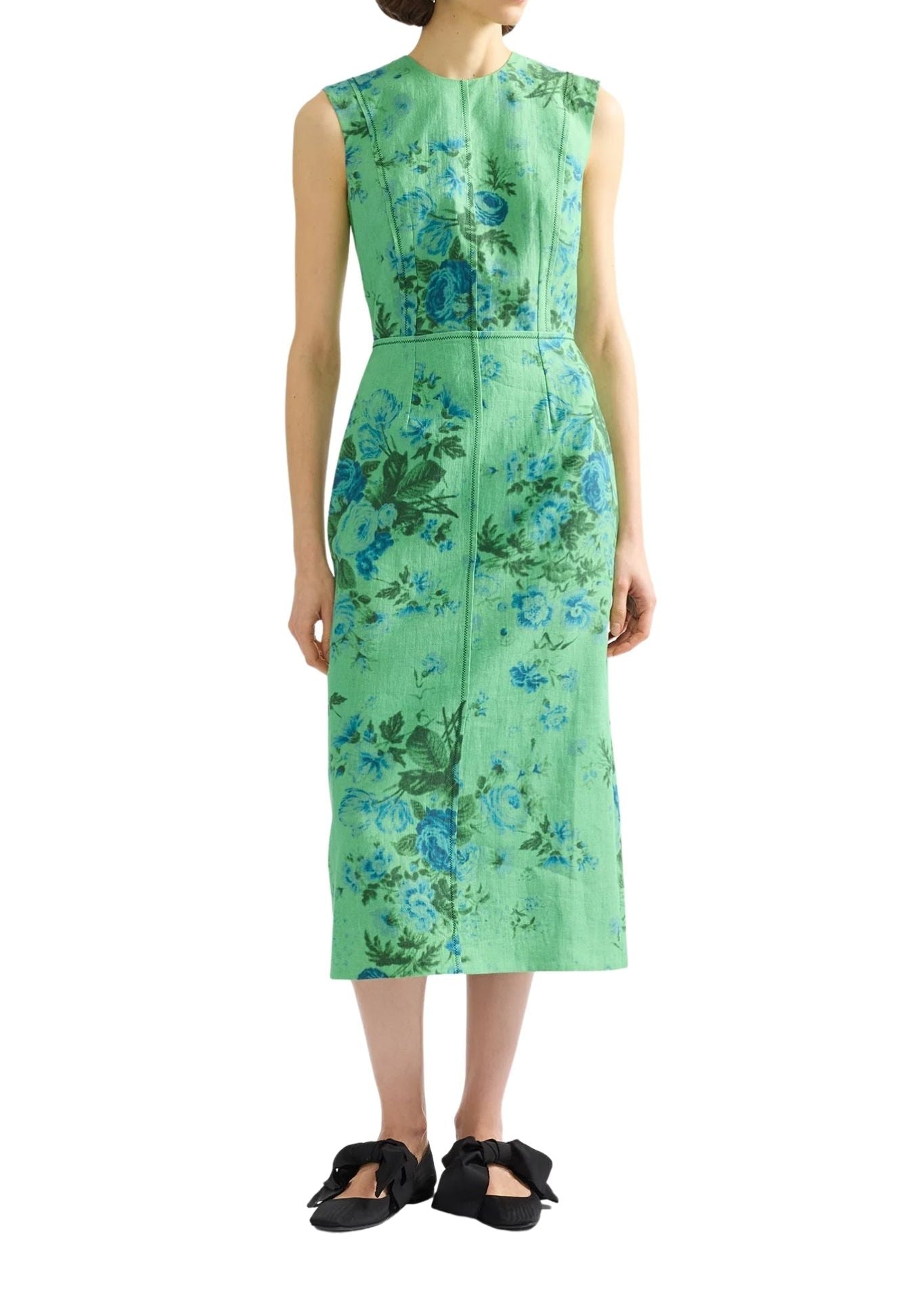 Erdem Floral Print Linen Pencil Midi Dress - Vermillion