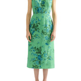 Erdem Floral Print Linen Pencil Midi Dress - Vermillion