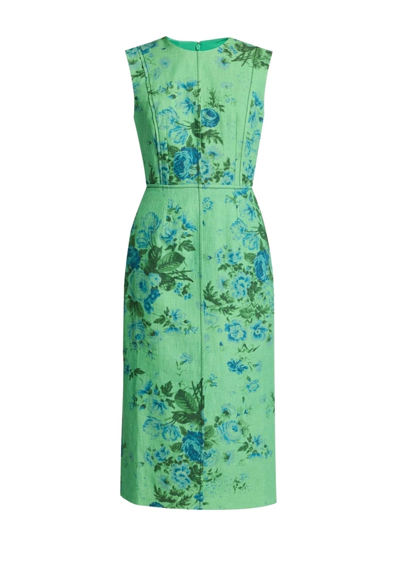 Erdem Floral Print Linen Pencil Midi Dress - Vermillion
