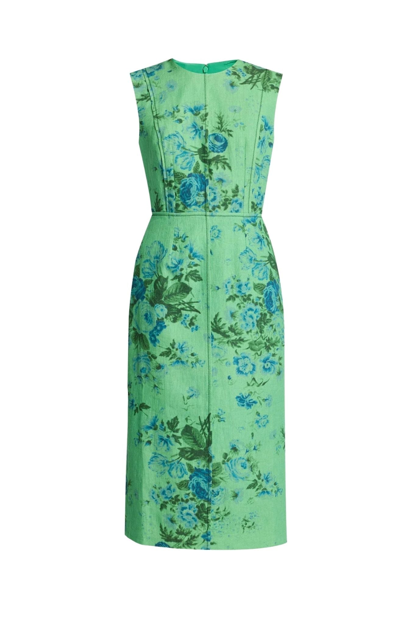 Erdem Floral Print Linen Pencil Midi Dress - Vermillion