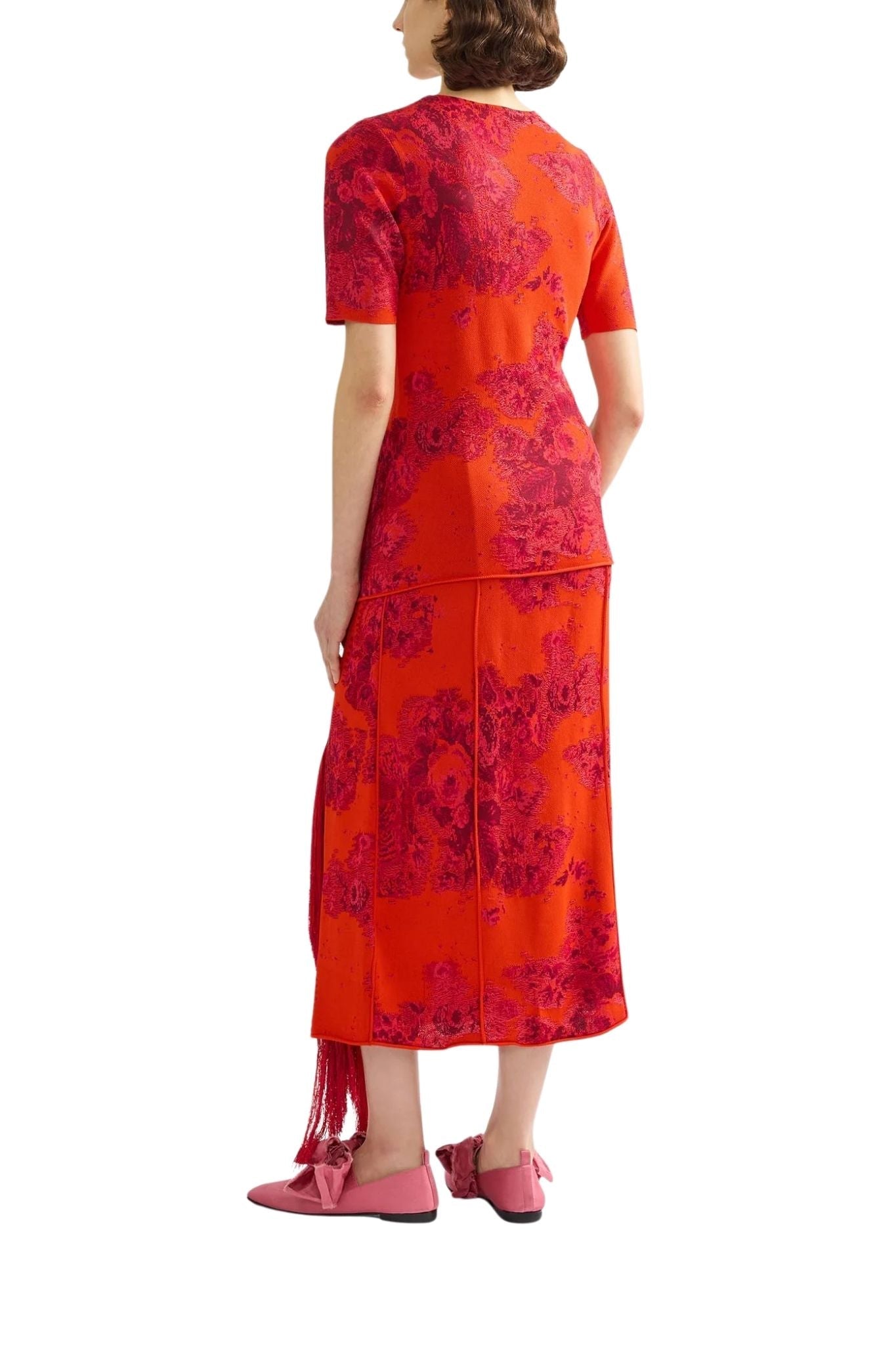 Erdem French Fray Midi Pencil Knit Skirt - Vermillion