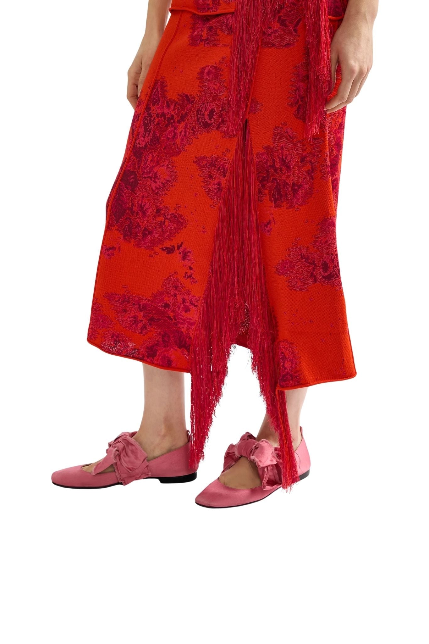 Erdem French Fray Midi Pencil Knit Skirt - Vermillion