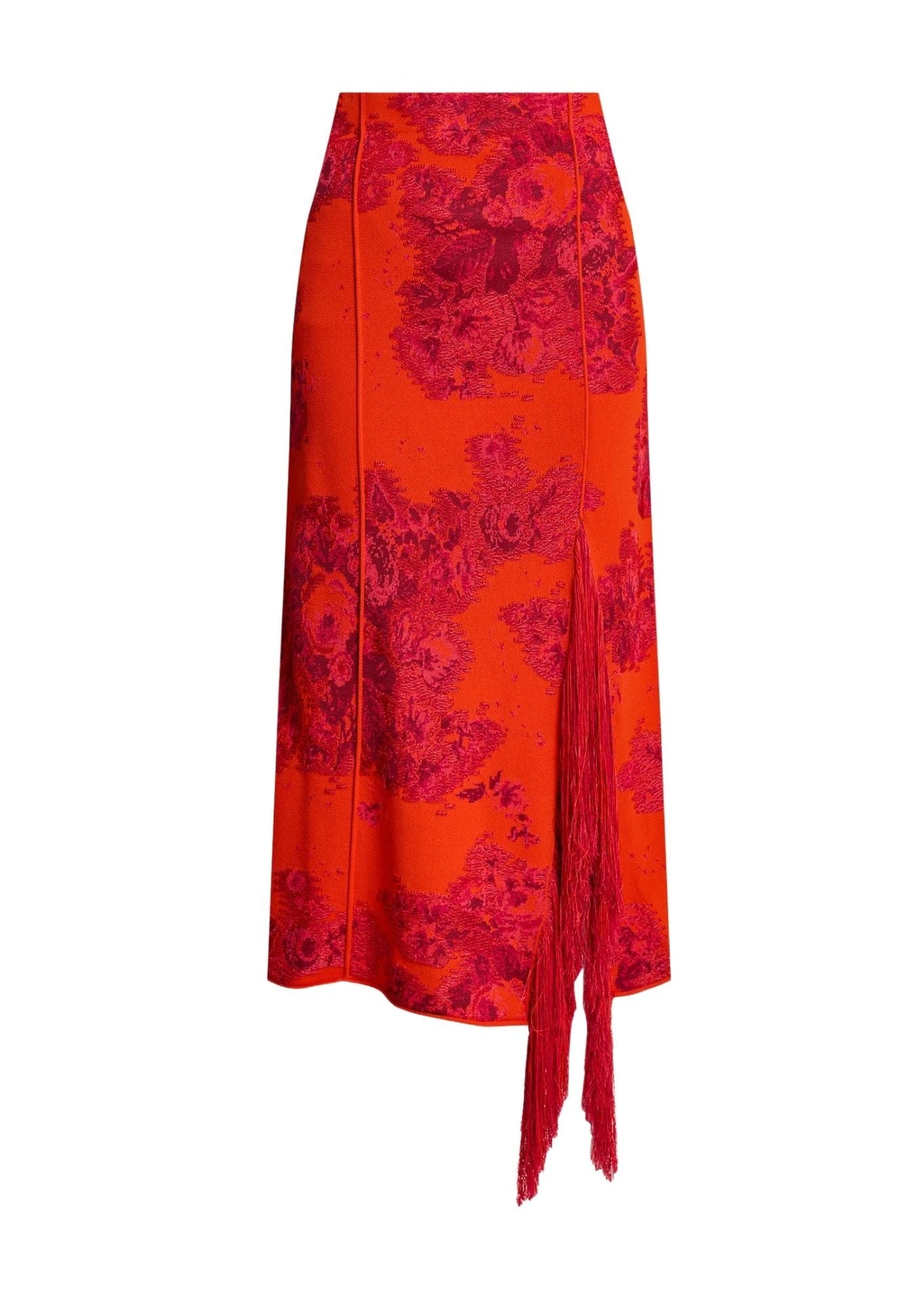 Erdem French Fray Midi Pencil Knit Skirt - Vermillion
