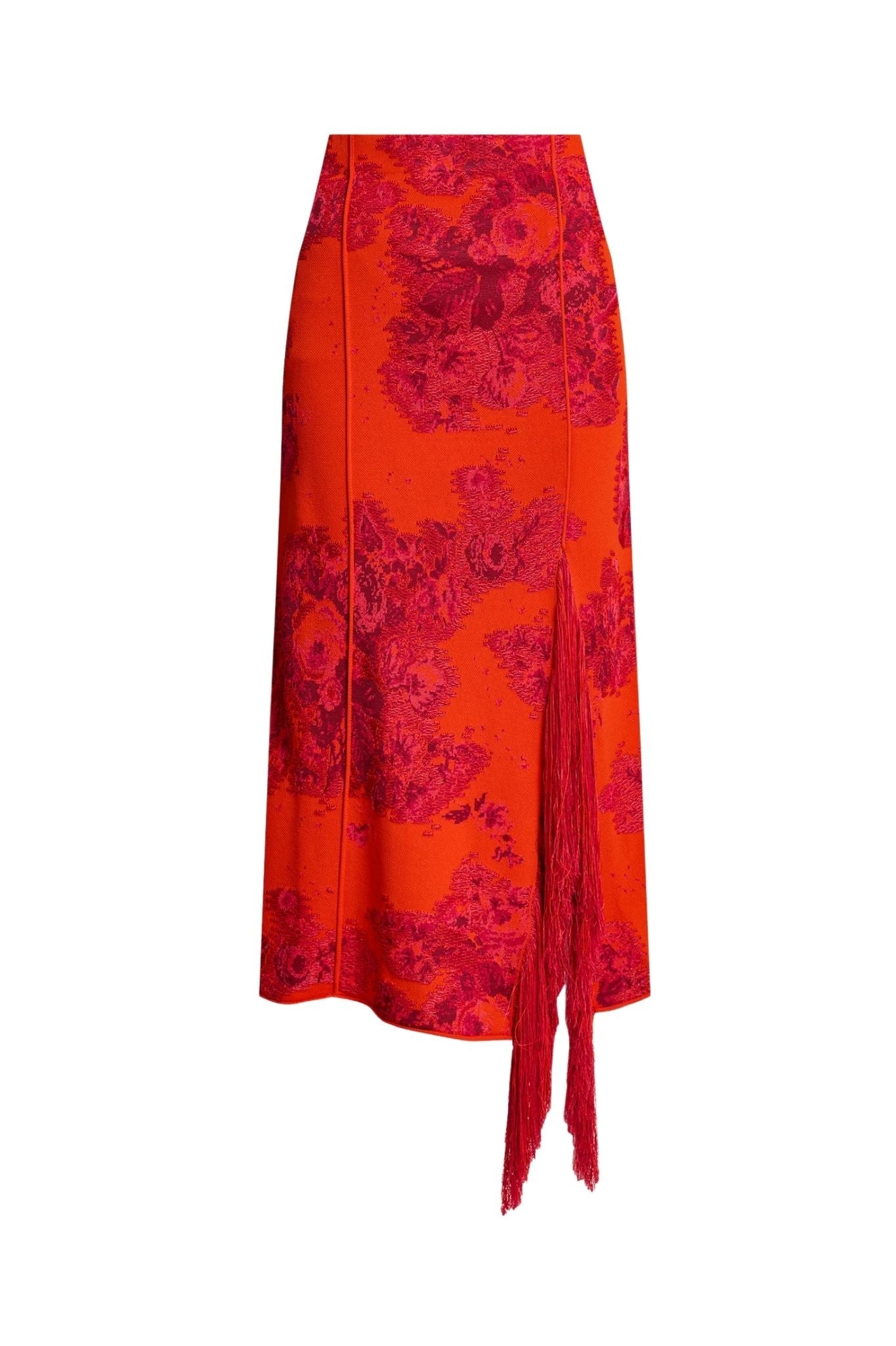 Erdem French Fray Midi Pencil Knit Skirt - Vermillion