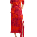 Erdem French Fray Midi Pencil Knit Skirt - Vermillion