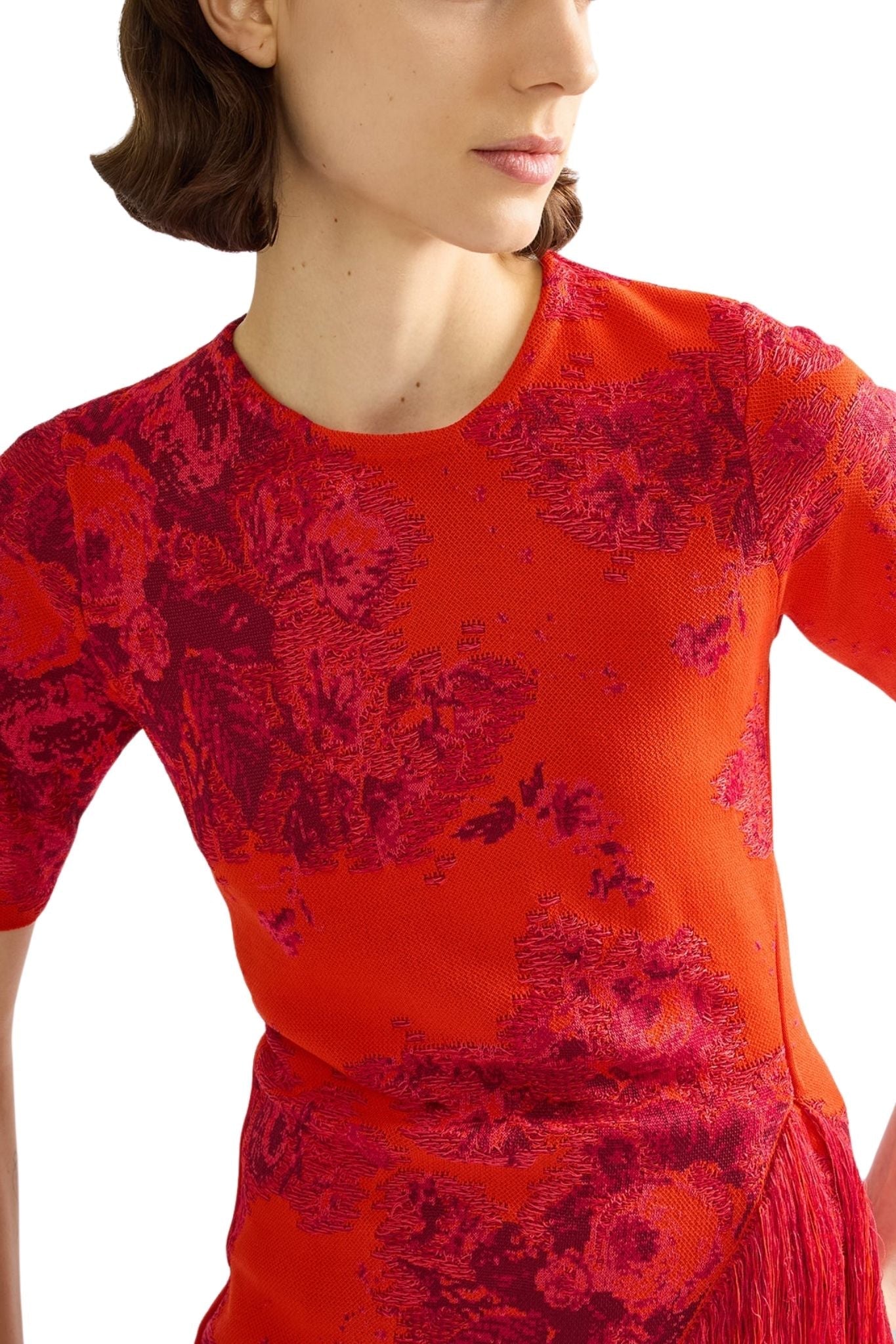 Erdem French Fray Short Sleeve Knit Top - Vermillion