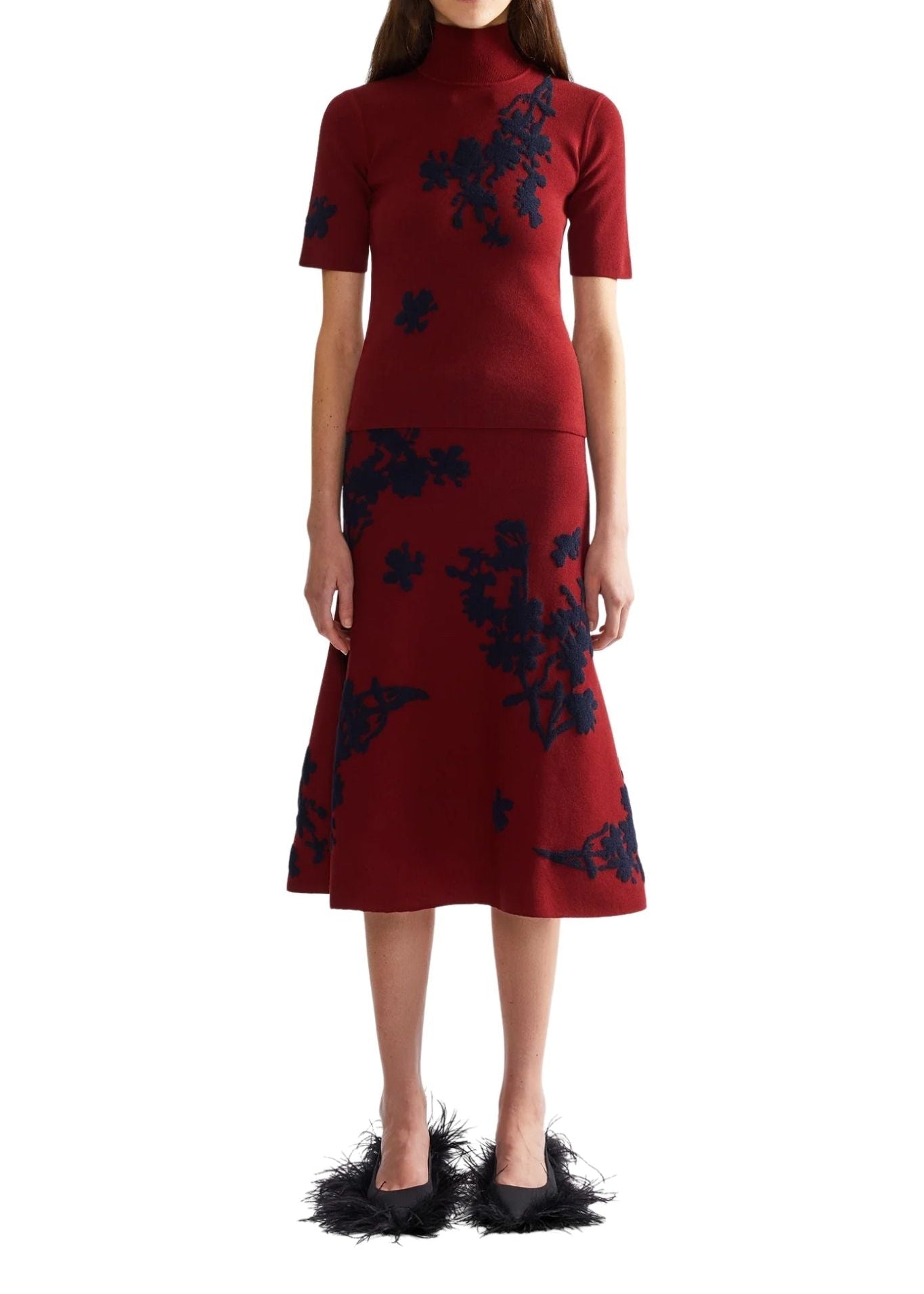 Erdem Jacquard Midi Knit Skirt - Vermillion