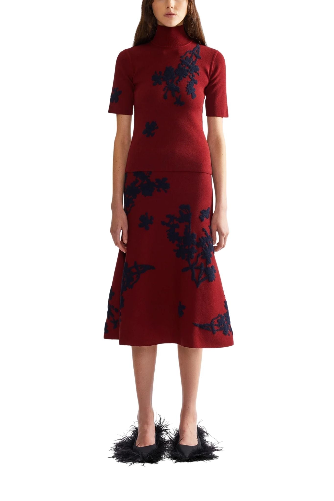 Erdem Jacquard Midi Knit Skirt - Vermillion