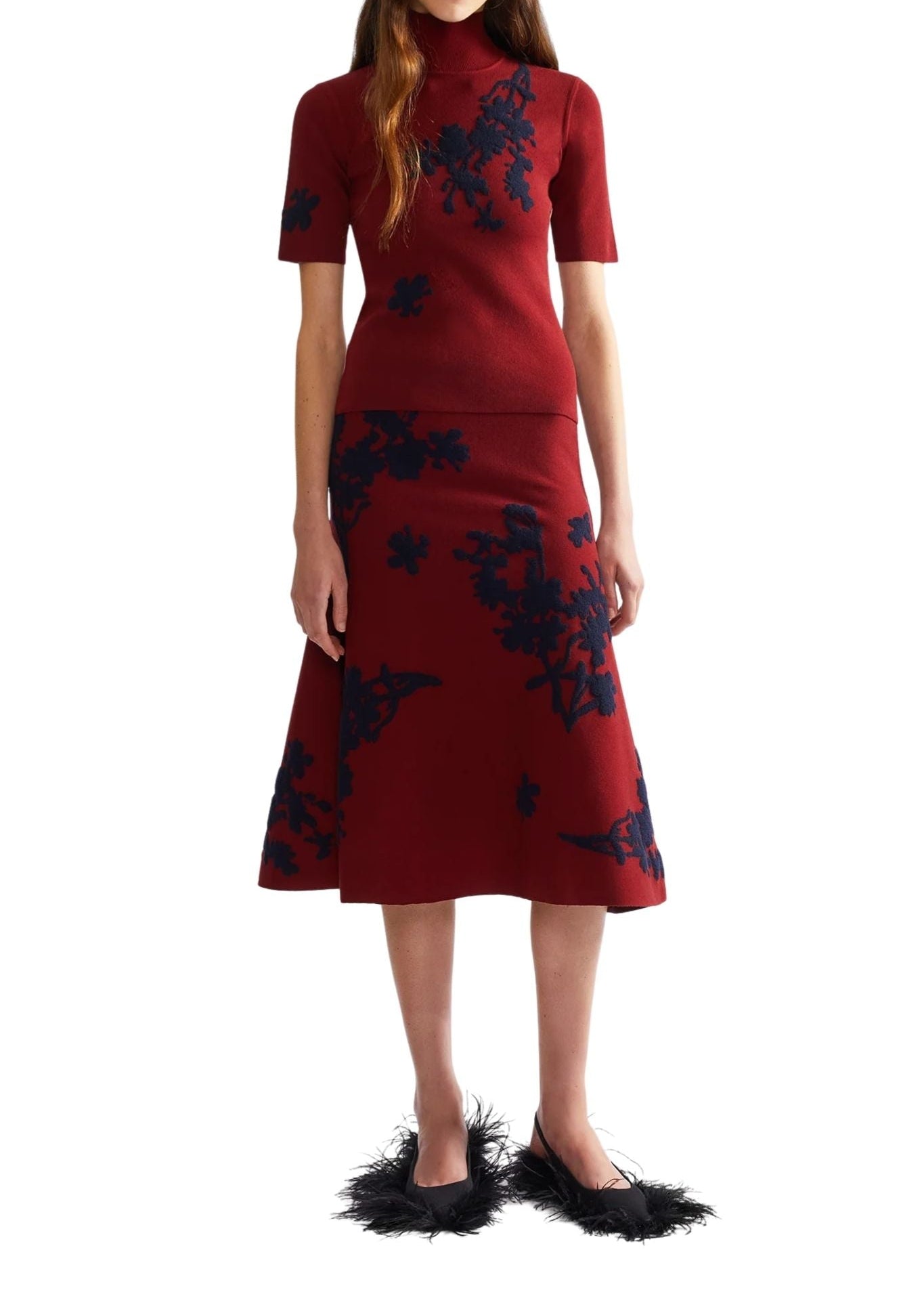 Erdem Jacquard Short Sleeve Knit Top - Vermillion