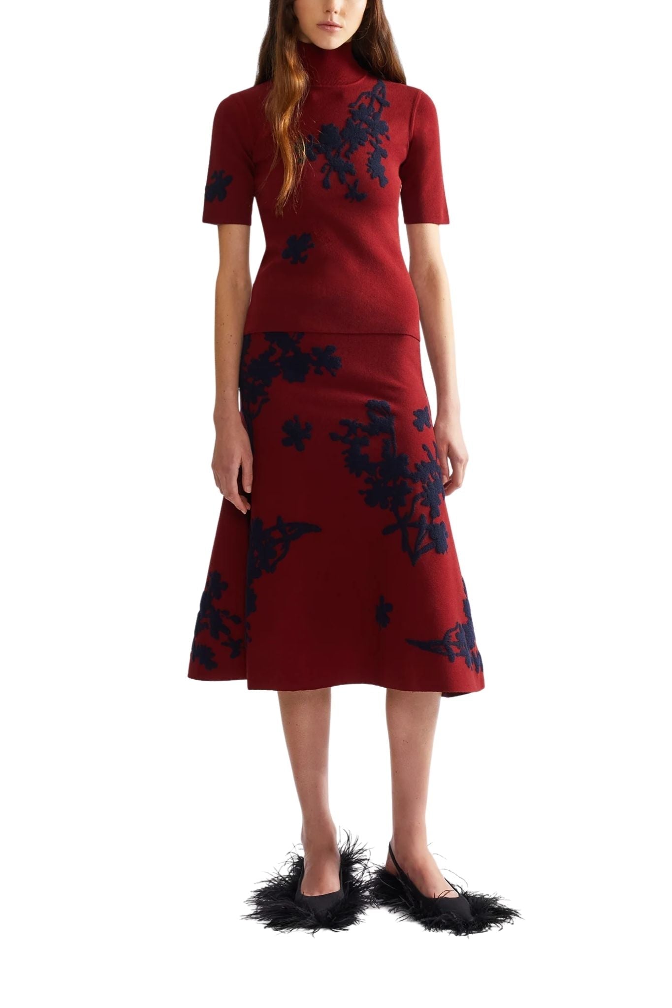 Erdem Jacquard Short Sleeve Knit Top - Vermillion