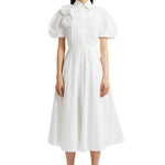 Erdem Short Sleeve Midi Shirt Dress w/ Rosette - Vermillion