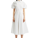 Erdem Short Sleeve Midi Shirt Dress w/ Rosette - Vermillion