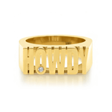 Established Block Word Ring with Diamonds - Vermillion