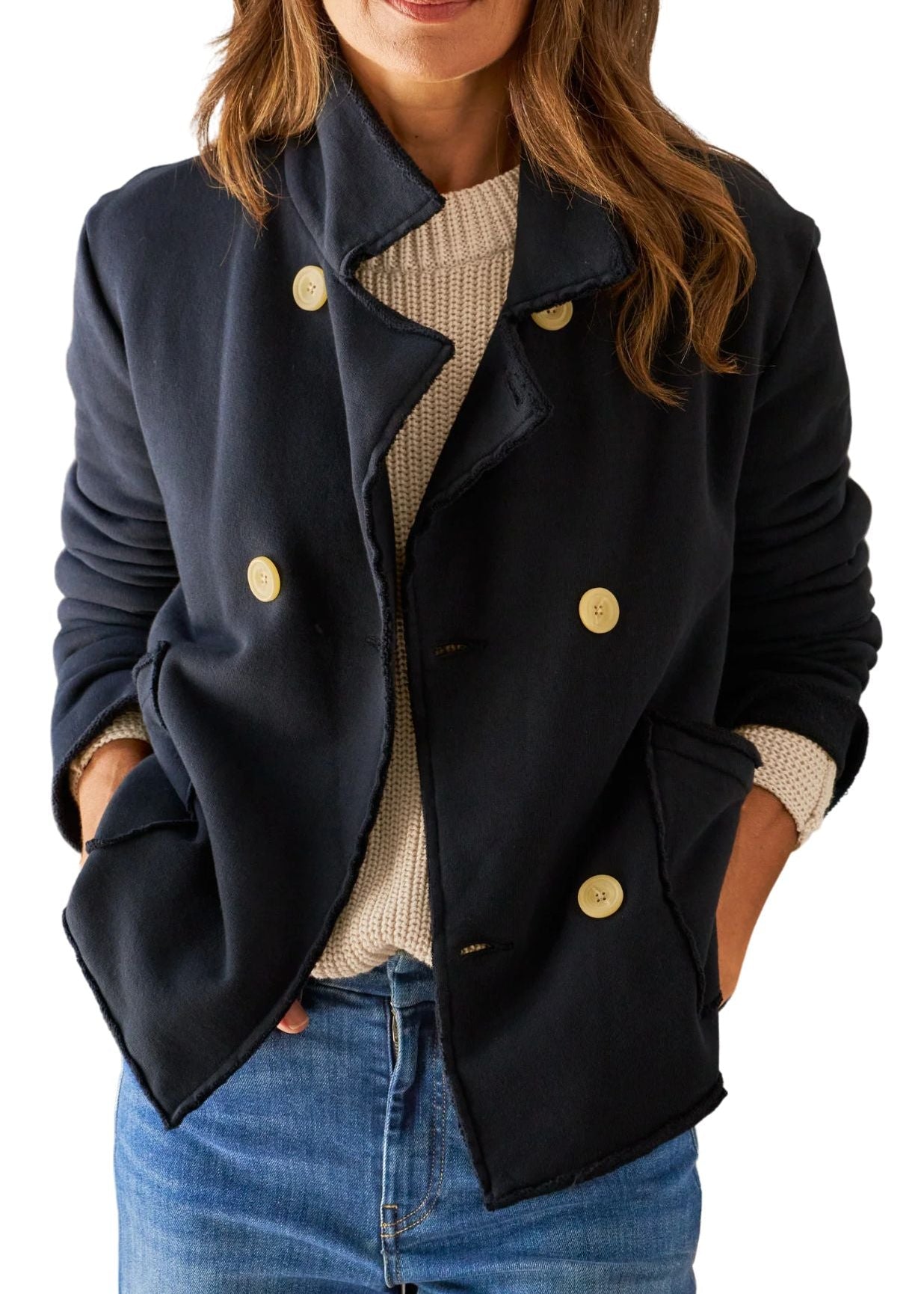 Frank & Eileen Cropped Sweatshirt Peacoat - Vermillion