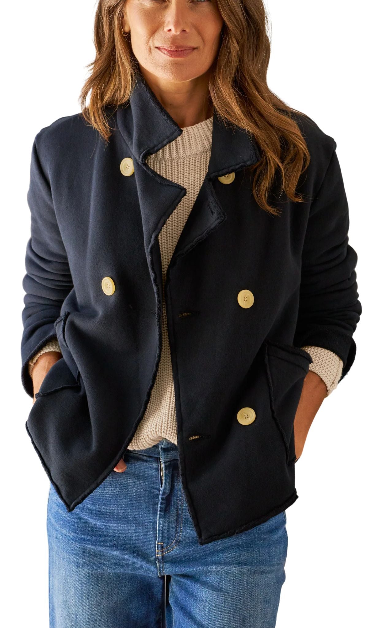 Frank & Eileen Cropped Sweatshirt Peacoat - Vermillion