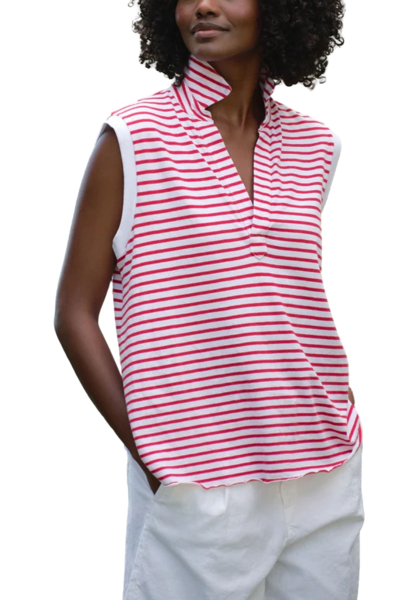 Frank & Eileen Olivia Popover Collar Tank - Vermillion