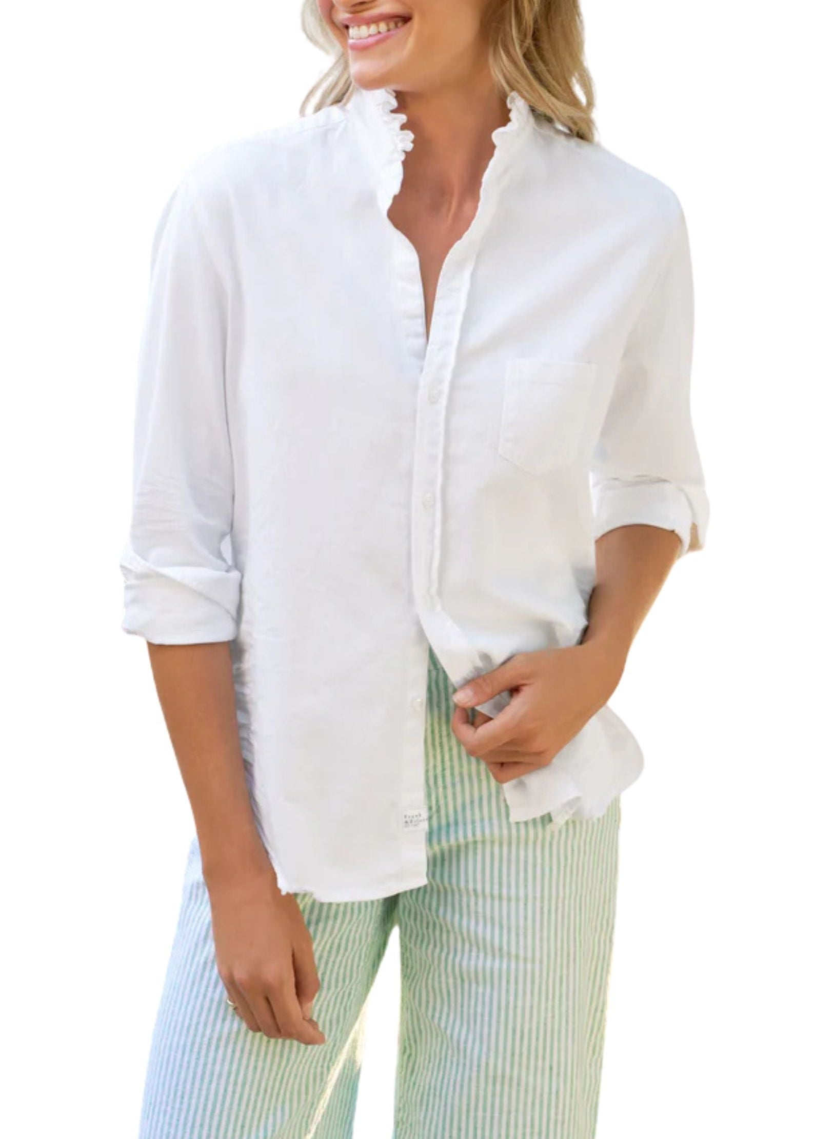 Frank & Eileen Ruffle Eileen Relaxed Button - up Shirt - Vermillion
