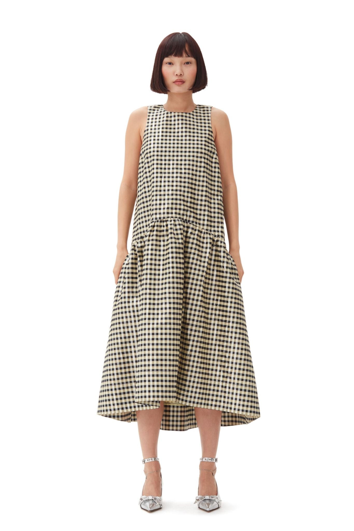 Ganni Shiny Check Jacquard Midi Dress - Vermillion