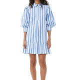 Ganni Stripe Cotton Mini Shirt Dress - Vermillion