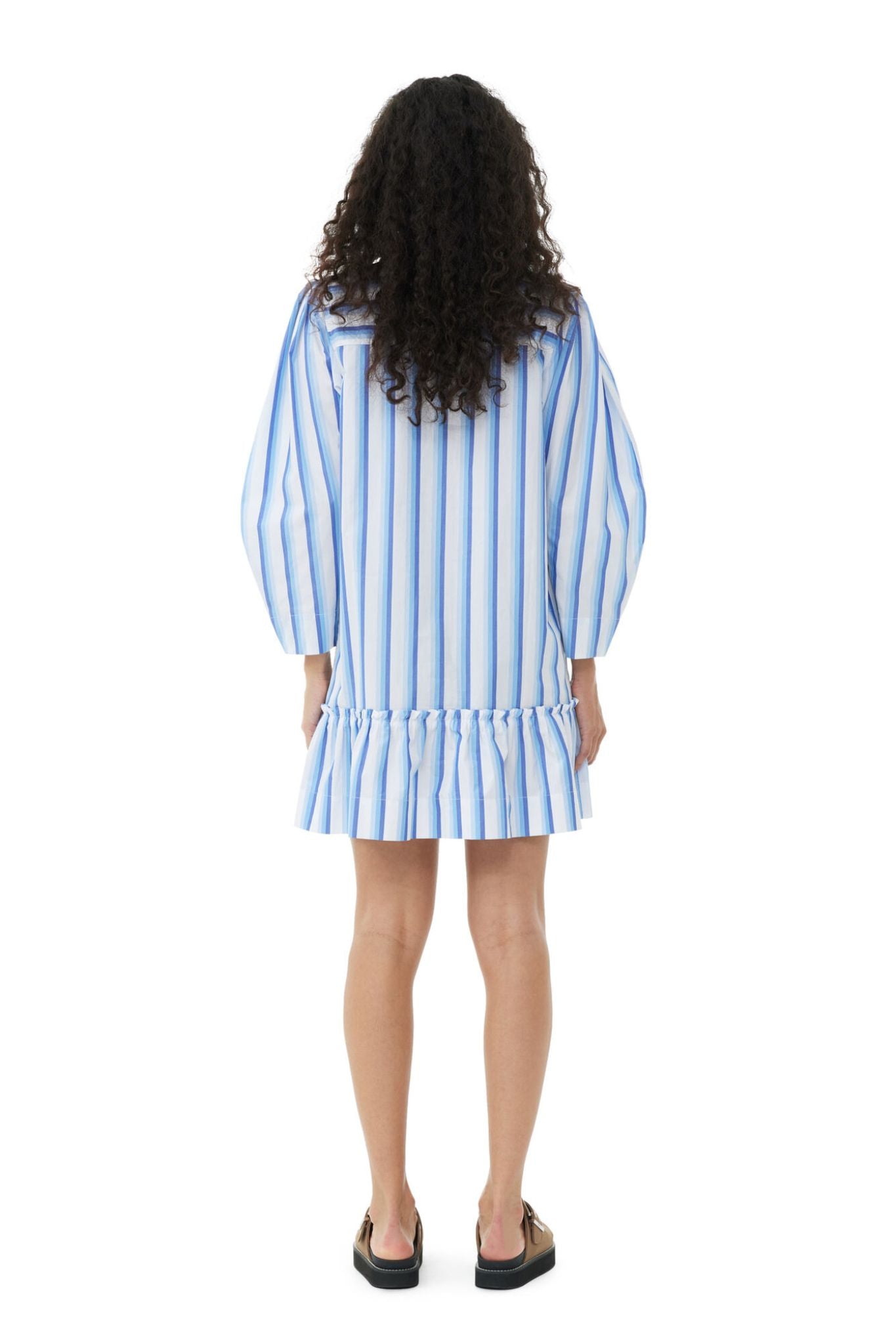 Ganni Stripe Cotton Mini Shirt Dress - Vermillion