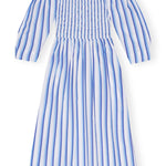 Ganni Stripe Cotton Open - neck Smock Long Dress - Vermillion