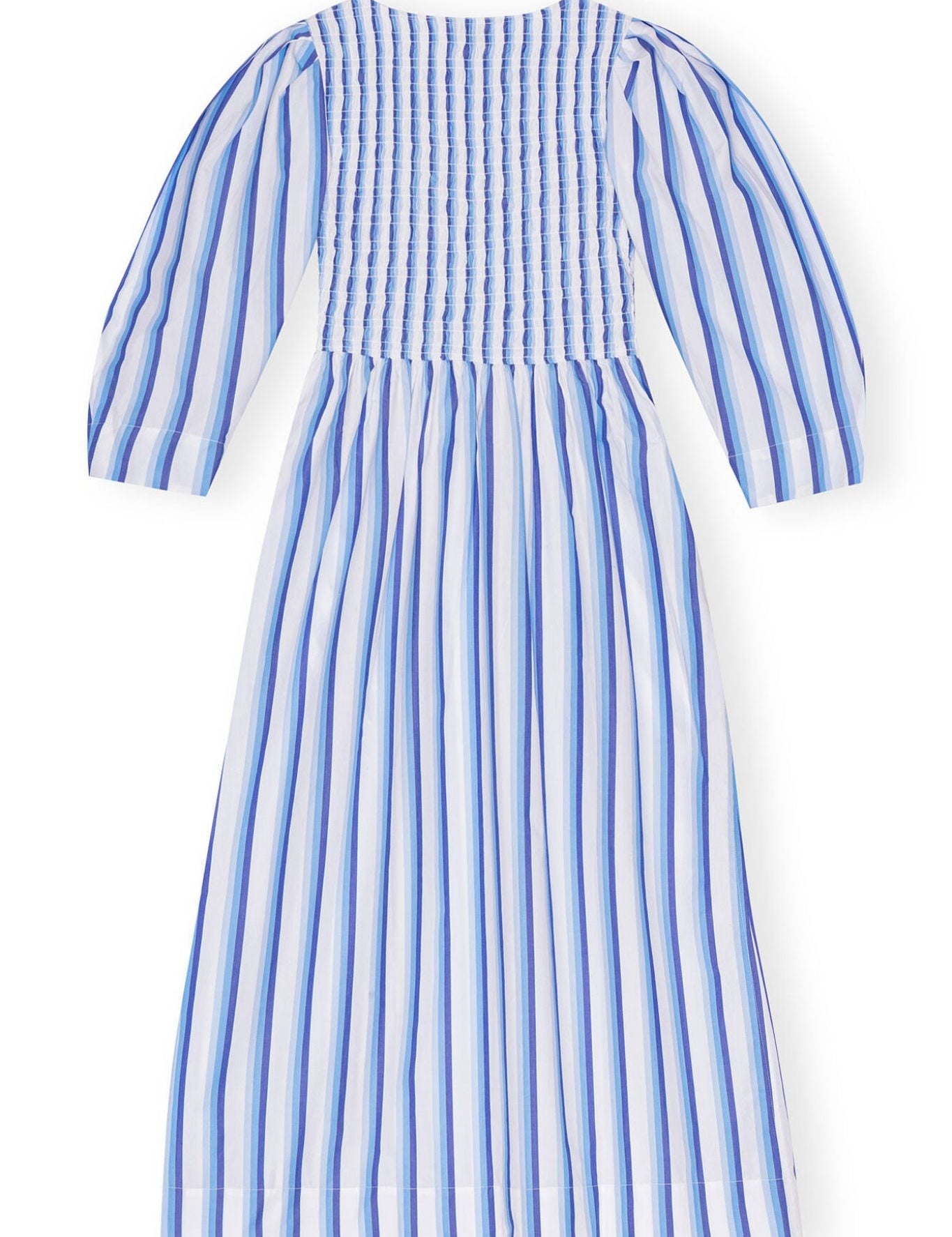 Ganni Stripe Cotton Open - neck Smock Long Dress - Vermillion