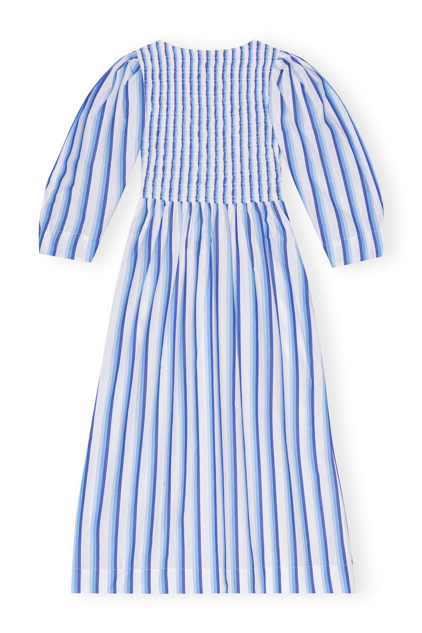 Ganni Stripe Cotton Open - neck Smock Long Dress - Vermillion