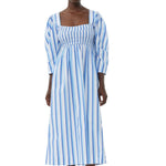 Ganni Stripe Cotton Open - neck Smock Long Dress - Vermillion