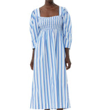 Ganni Stripe Cotton Open - neck Smock Long Dress - Vermillion