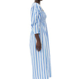 Ganni Stripe Cotton Open - neck Smock Long Dress - Vermillion